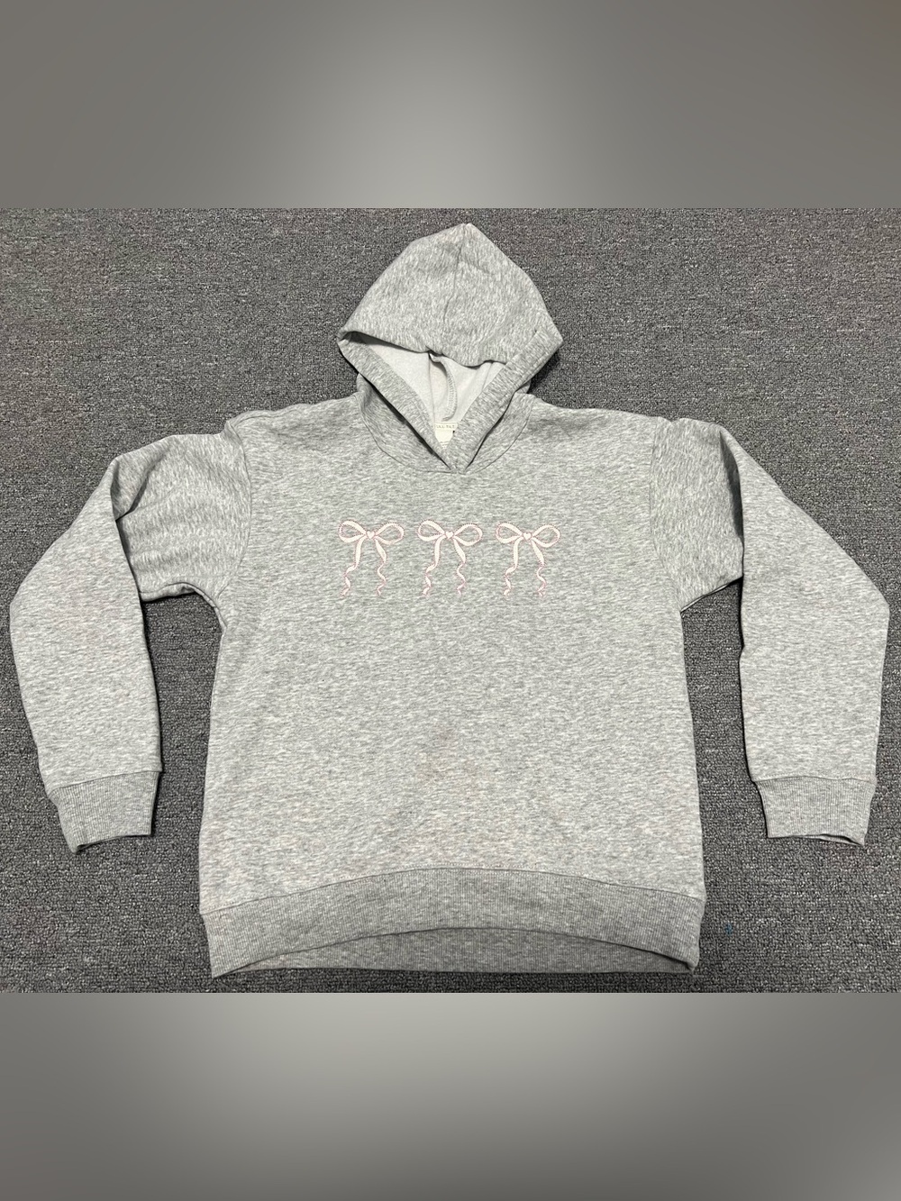 Girls' Gray Hoodie with Pink Bow Embroidery